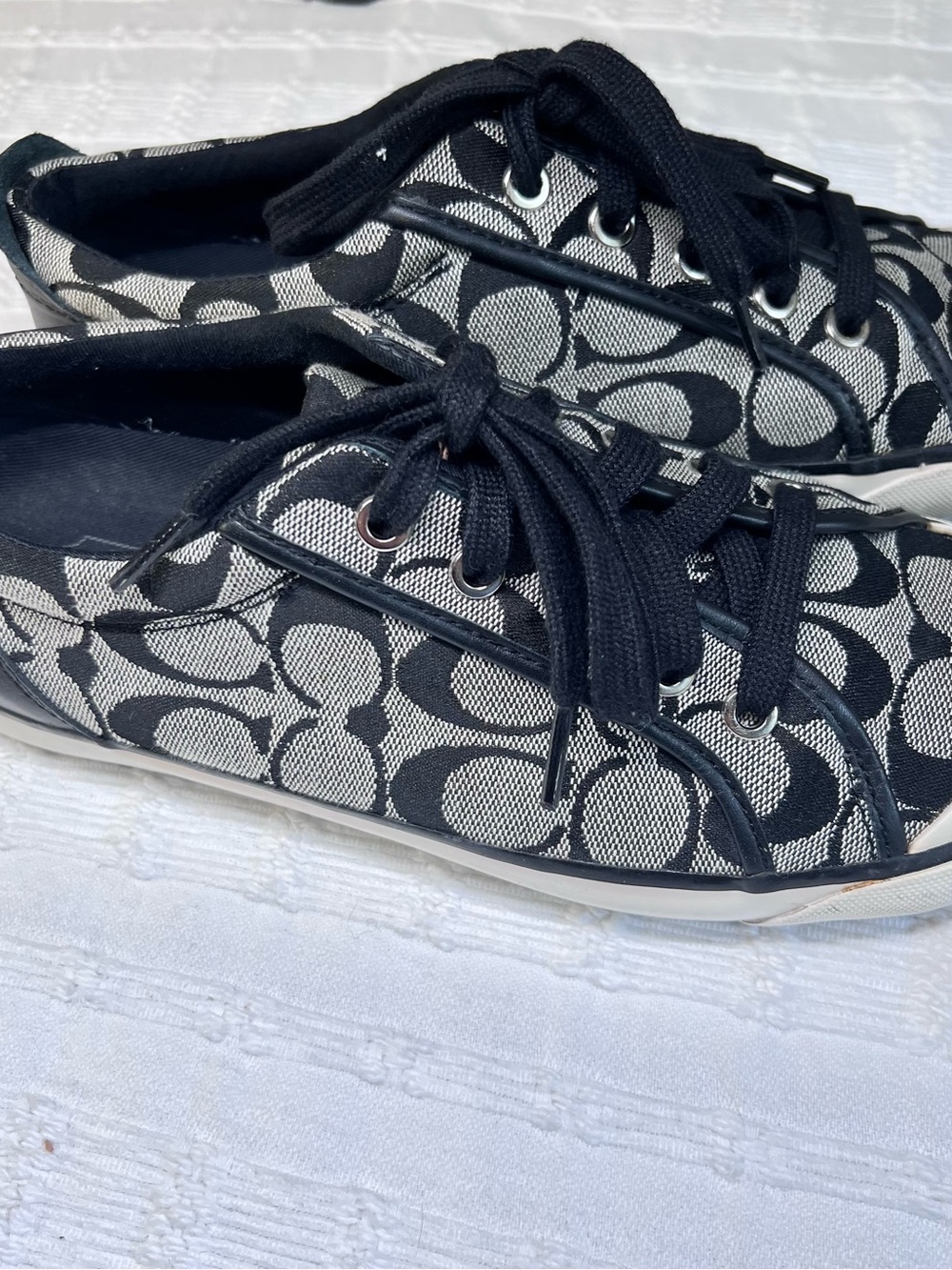 Coach Black & Cream Signature Canvas Lace-Up Sneakers - Picture 9 of 15